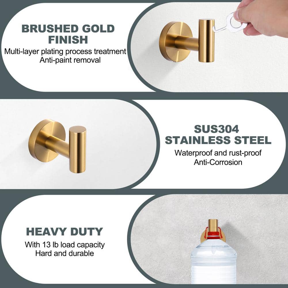 Brushed Gold Stainless Steel Wall Mounted J-Hook Set