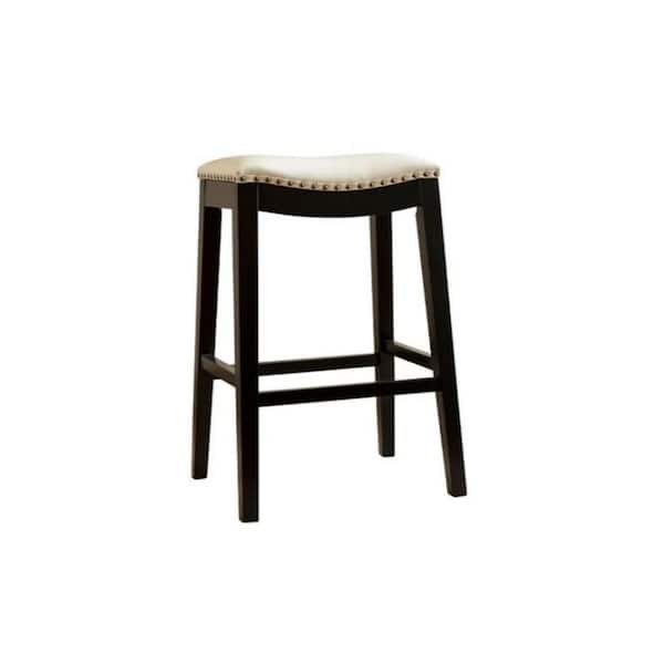 DEVON & CLAIRE Jasmine Bonded Leather Saddle Bar Stool, Ivory