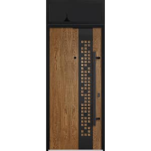 6678 36 in. x 96 in. Left-hand/Inswing Transom Natural Oak Steel Prehung Front Door with Hardware