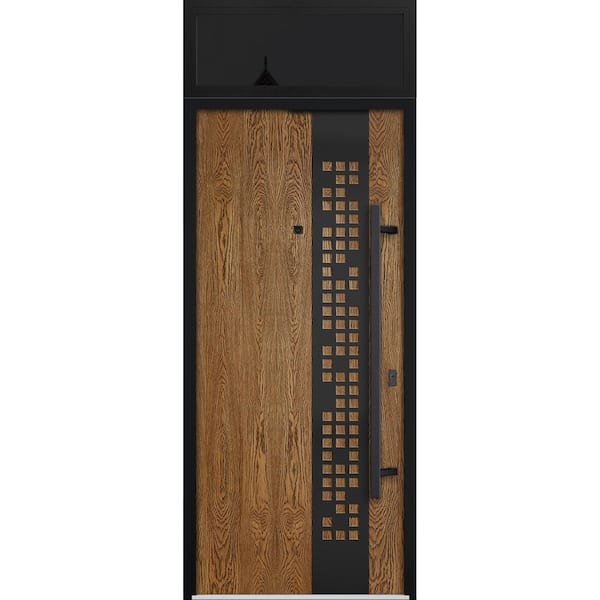 VDOMDOORS 6678 36 in. x 96 in. Left-hand/Inswing Transom Natural Oak Steel Prehung Front Door with Hardware