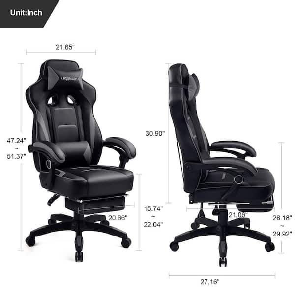 Lucklife Footrest Office Desk Chair Ergonomic Gaming Chair Gray PU Leather Racing Style E-sports Gamer Chairs