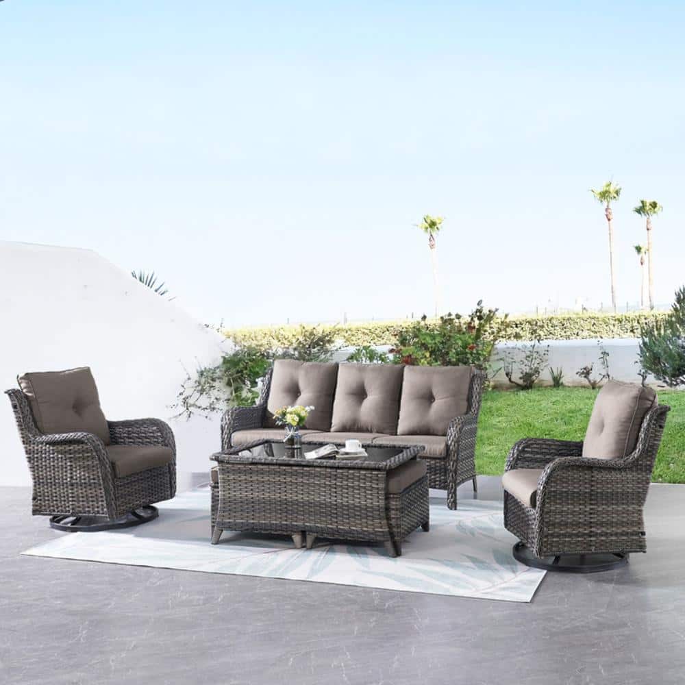 Wellcane 6-Piece Gray Wicker Patio Conversation Set Outdoor Sofa Set with Swivel chair and Olefin Gray Cushions price history on PriceWatchPro