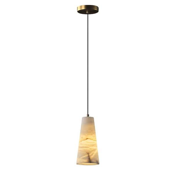 Gleam Flare 1-Light Gold Pendant Light, Conical Natural Alabaster Shade Chandelier for Dining Room, Kitchen Island(Bulb Included)