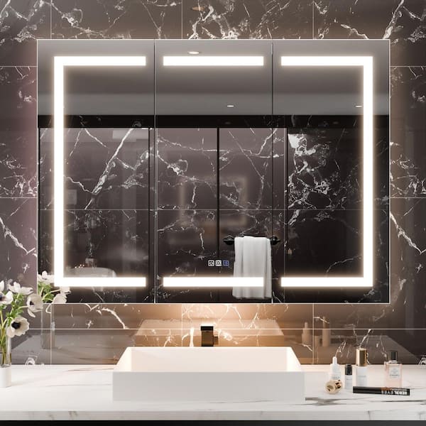 48 in. W x 36 in. H Rectangular Aluminum Recessed/Surface Mount LED Medicine Cabinet with Mirror, 10X Magnifier, USB