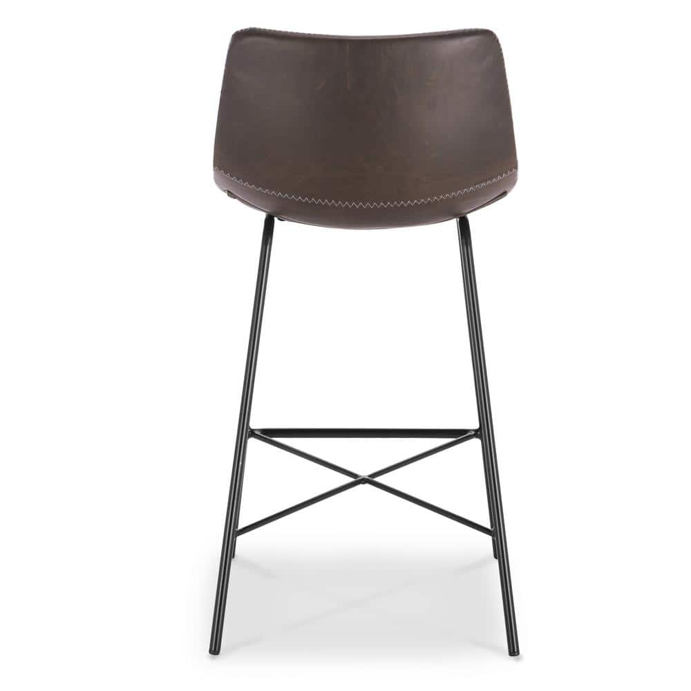 Bela 24'' Brown Faux Leather Counter Stools with Metal Legs