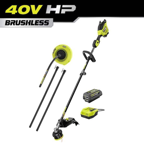 40V HP Brushless 17" Cordless Attachment Capable String Trimmer w/ Gutter Blower Attachment, 4.0 Ah Battery & Charger