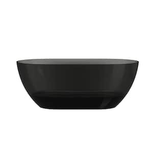 59 in. x 30 in. Freestanding Soaking Resin Bathtub with Center Drain in Transparent Black