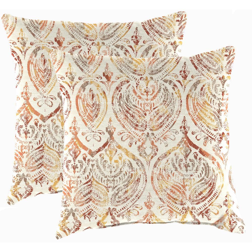 Rustique Barley Beige Damask Square Outdoor Throw Pillow Set