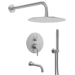 Single-Handle 3-Spray Round Tub and Shower Faucet with 2.5 GPM in Brushed Nickel (Valve Included)