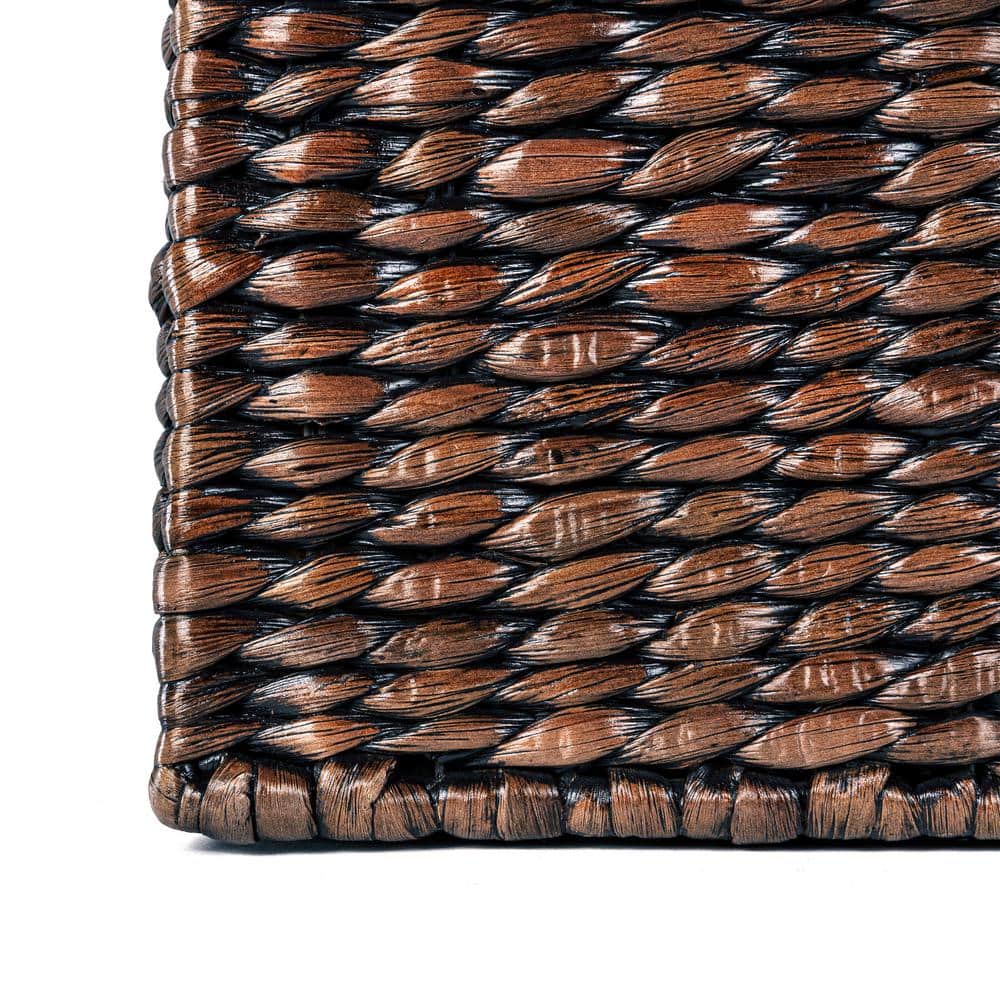 Handwoven Dark Brown Hyacinth Storage Basket Set with Iron Frame