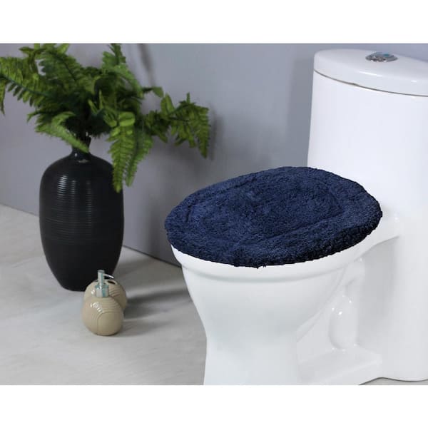 HOME WEAVERS INC Waterford Collection 100% Cotton Tufted Bath Rug, 18 in. x18 in. Toilet Lid Cover, Navy