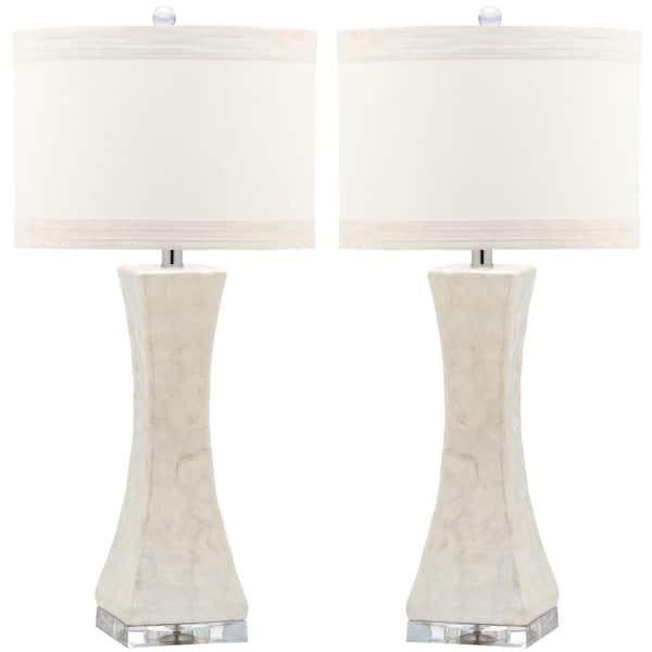 SAFAVIEH Shelley 30 in. White Concave Table Lamp with Off-White Shade (Set of 2)