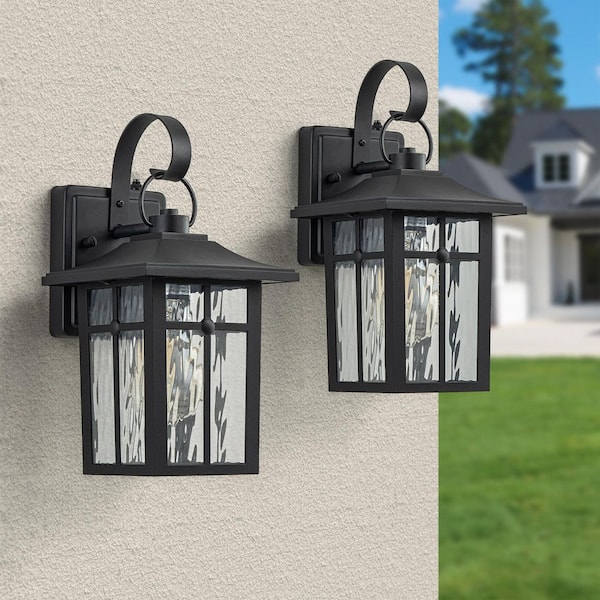 Hawaii Montpelier 1-Light Black Hardwired 12.4 in. H Outdoor Sconce Dusk to Dawn Wall Lantern Sconce (2-Pack)