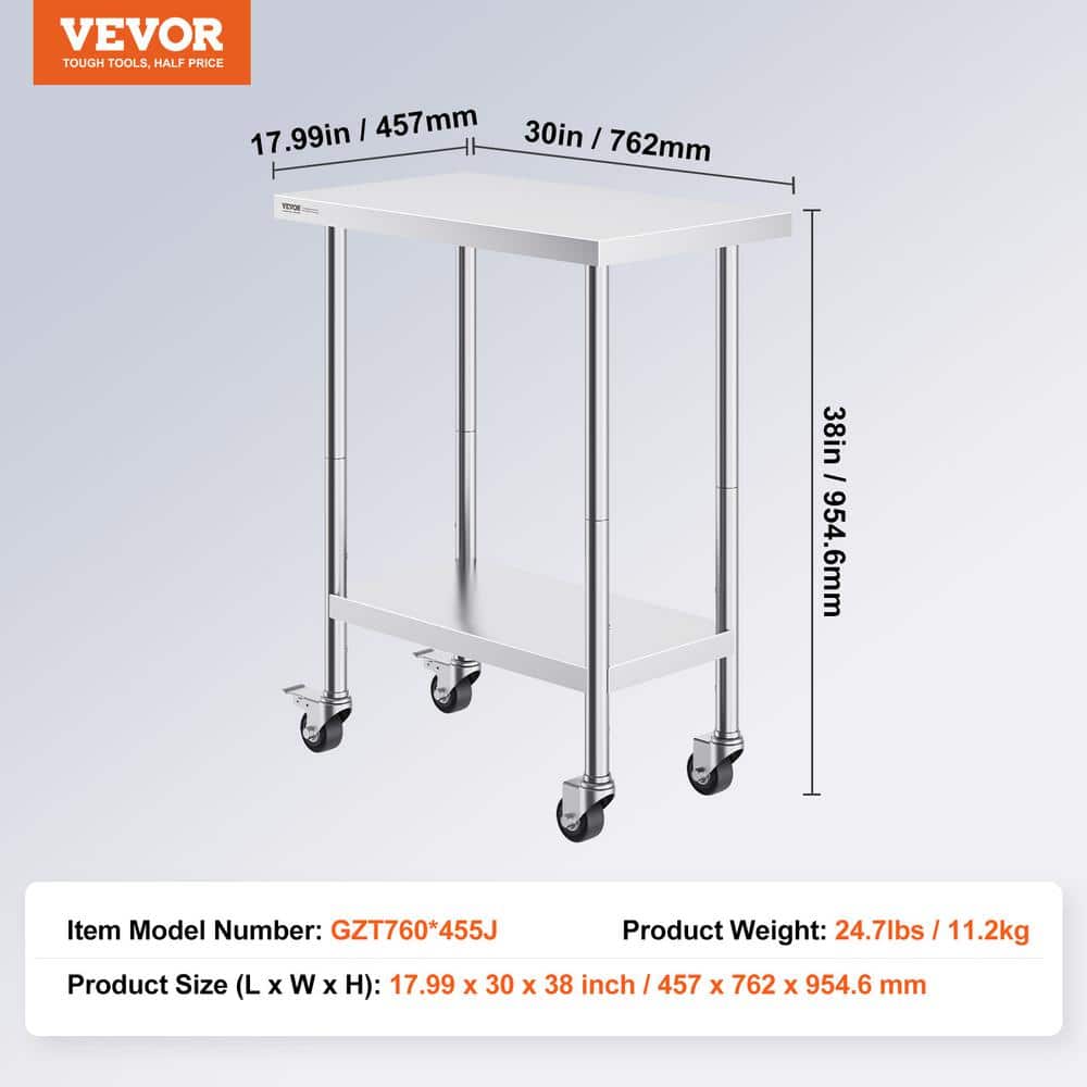 Stainless Steel Adjustable Height Work Table with Wheels