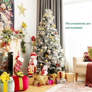 6 ft. Green PVC and PE Unlit Snow Flocked Regular (Full) Artificial Christmas Tree with Red Berries and Pine Cones