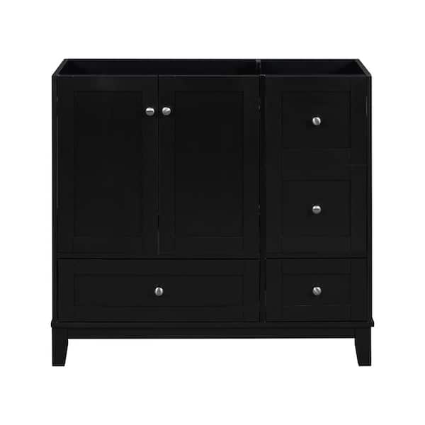 Unbranded 36 in. Freestanding Rectangular Bath Vanity Cabinet without Top in Black with Soild Wood Frame, 3-Drawers and 2-Doors