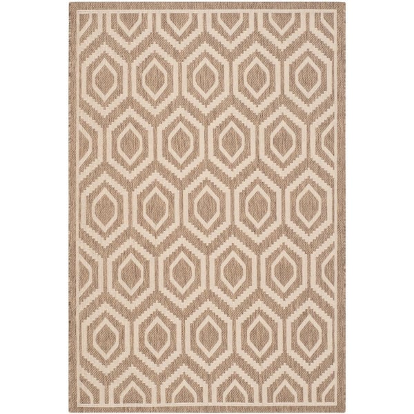 SAFAVIEH Courtyard Brown/Bone 4 ft. x 6 ft. Geometric Indoor/Outdoor Patio  Area Rug