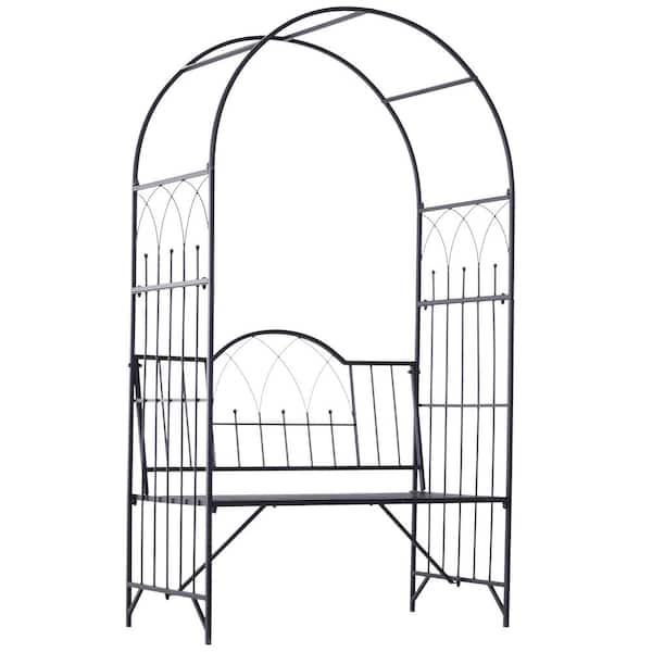 Outsunny 80 in. H x 23.25 in. W Steel Arched Arbor with Bench Seat, Black