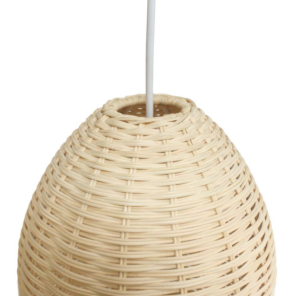 Natural Woven Rattan Pendant Light with Clear Cord