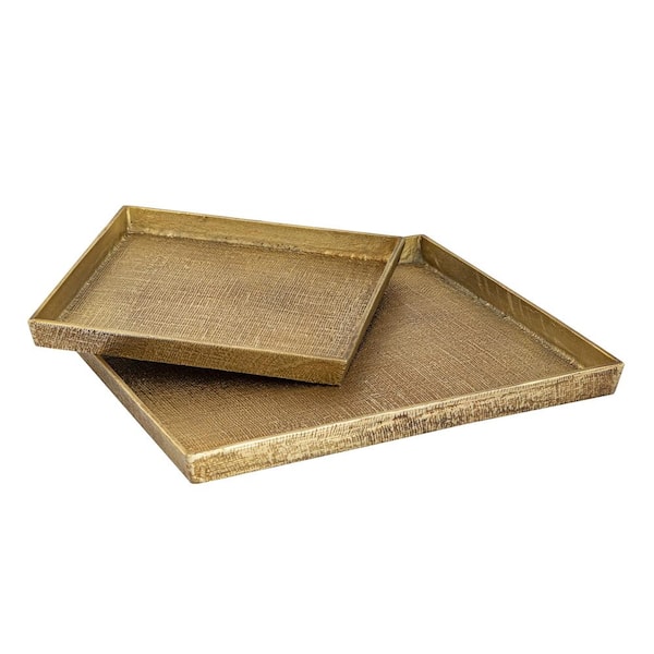 Titan Lighting Ellis 22 in. Antique Brass Metal Decorative Tray - (Set ...