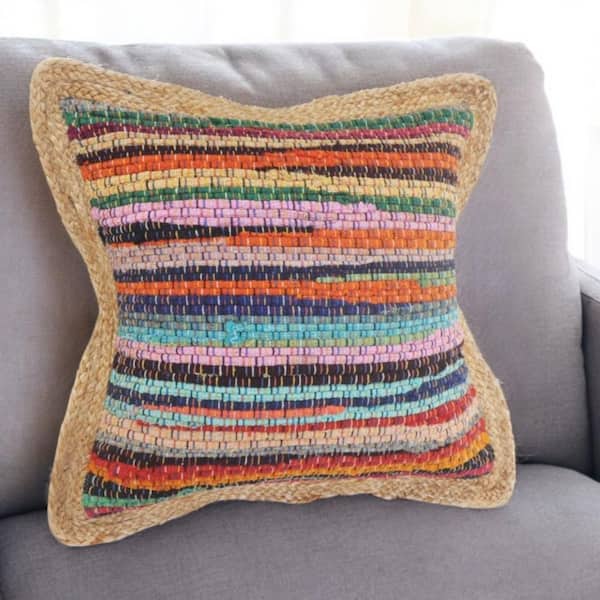 Blue Striped Polyester 20 in. x 20 in. Throw Pillow