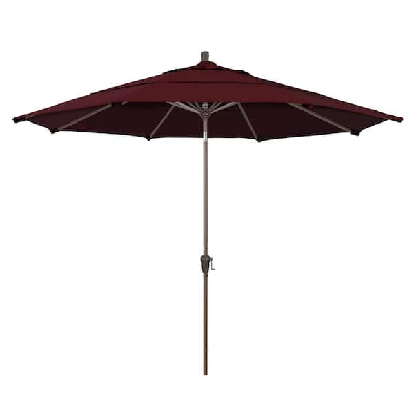 California Umbrella 11 ft. Champange Aluminum Market Patio Umbrella Auto Tilt in Burgandy Pacifica