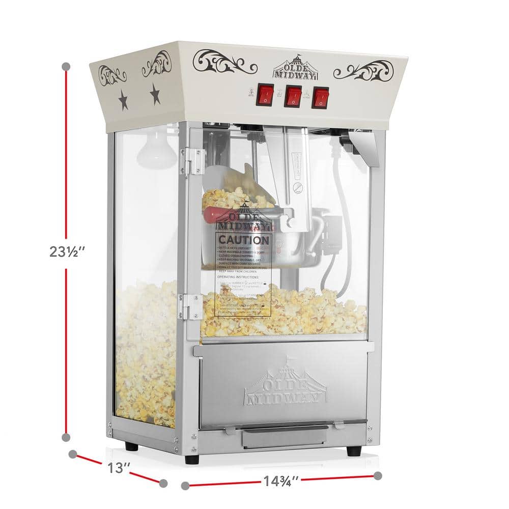 Olde Midway Cream Vintage-Style Countertop Popcorn Machine with 8 oz Kettle