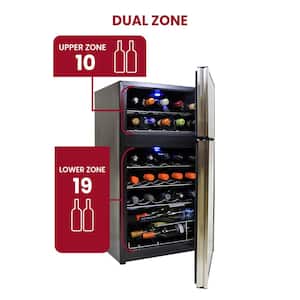 29 Bottle Dual Zone Wine Cooler, Black, 3 cu. ft.. (86L) Freestanding Wine Fridge