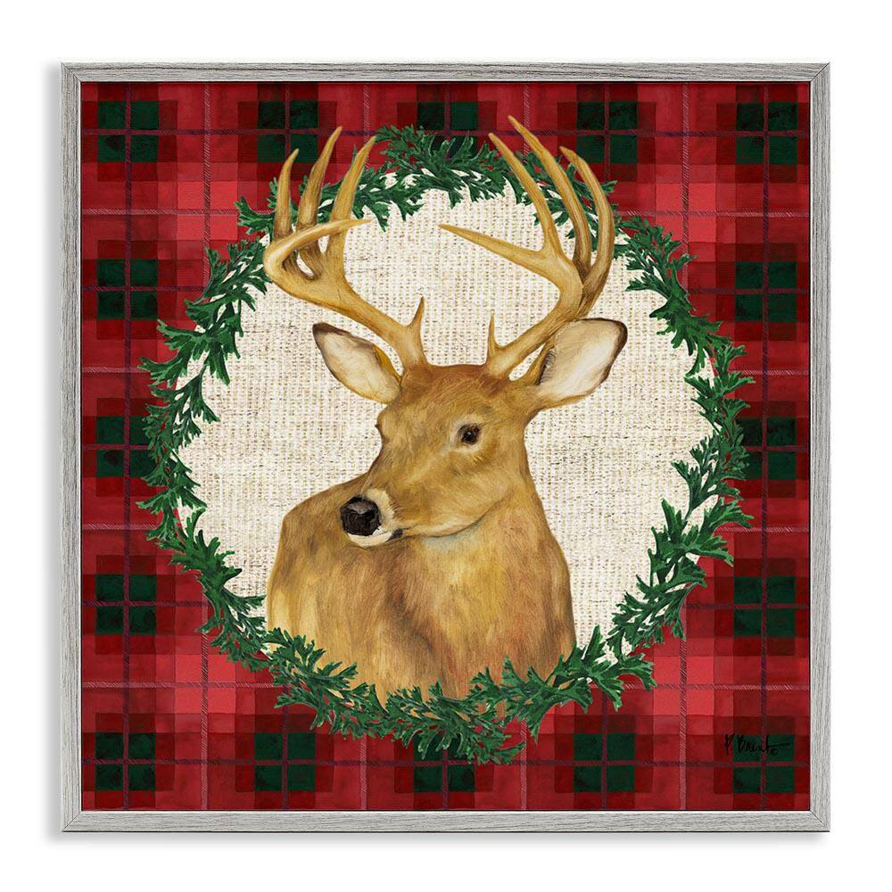 Deer on Plaid and Wreath by Paul Brent Gray Framed Animal Giclee Art Print 12 in. x 12 in. price history on PriceWatchPro