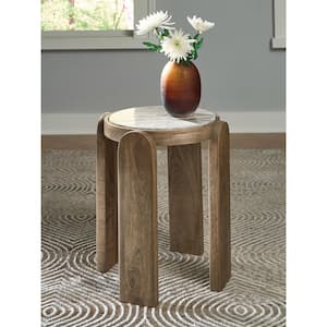 Gavrilley 18 in. Gray/Light Brown Round Marble End Table with Solid Wood Frame