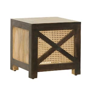 Bainville 16 in. Natural and Walnut Backless Wood Ottoman Stool