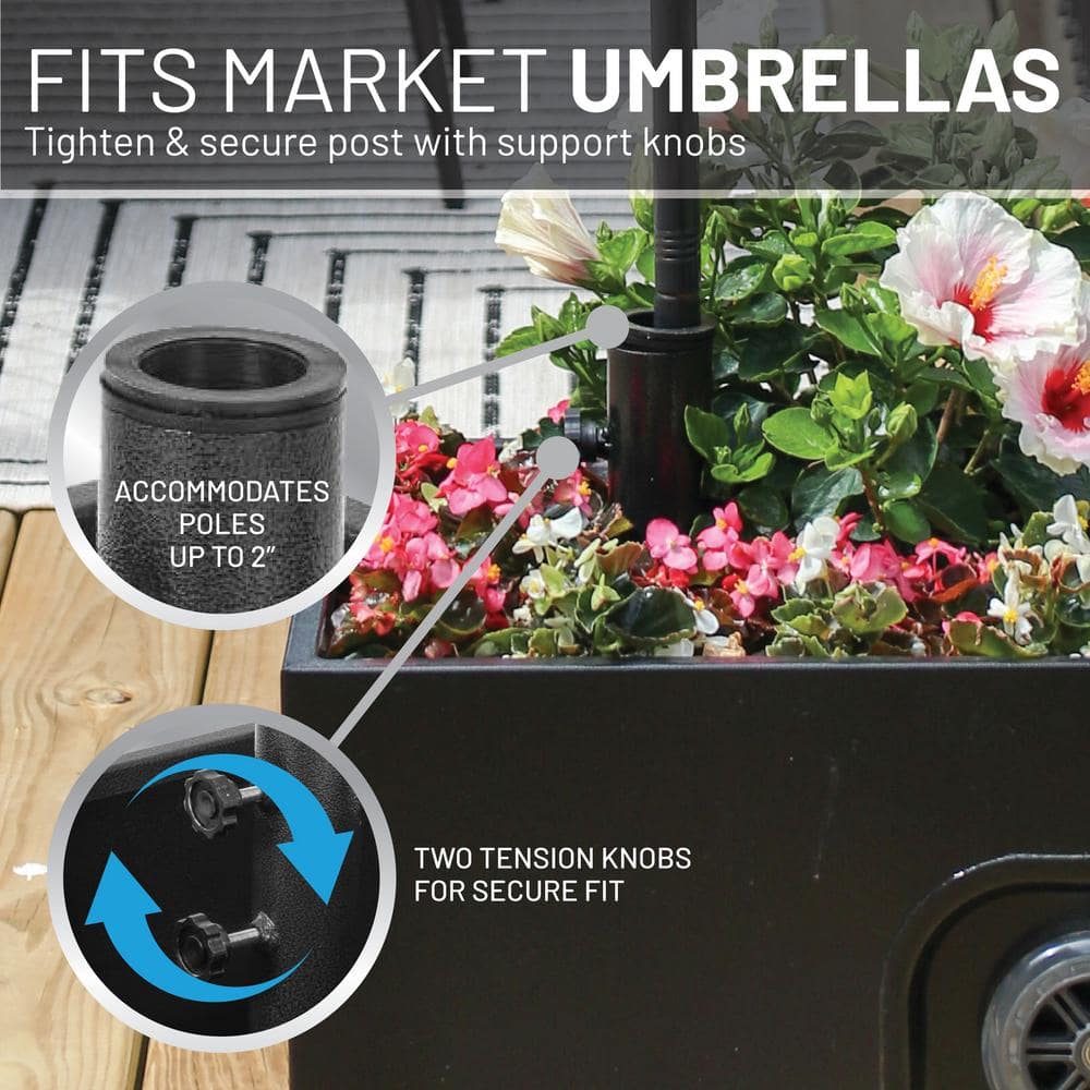 Black Steel Wheeled Umbrella Base Planter Box