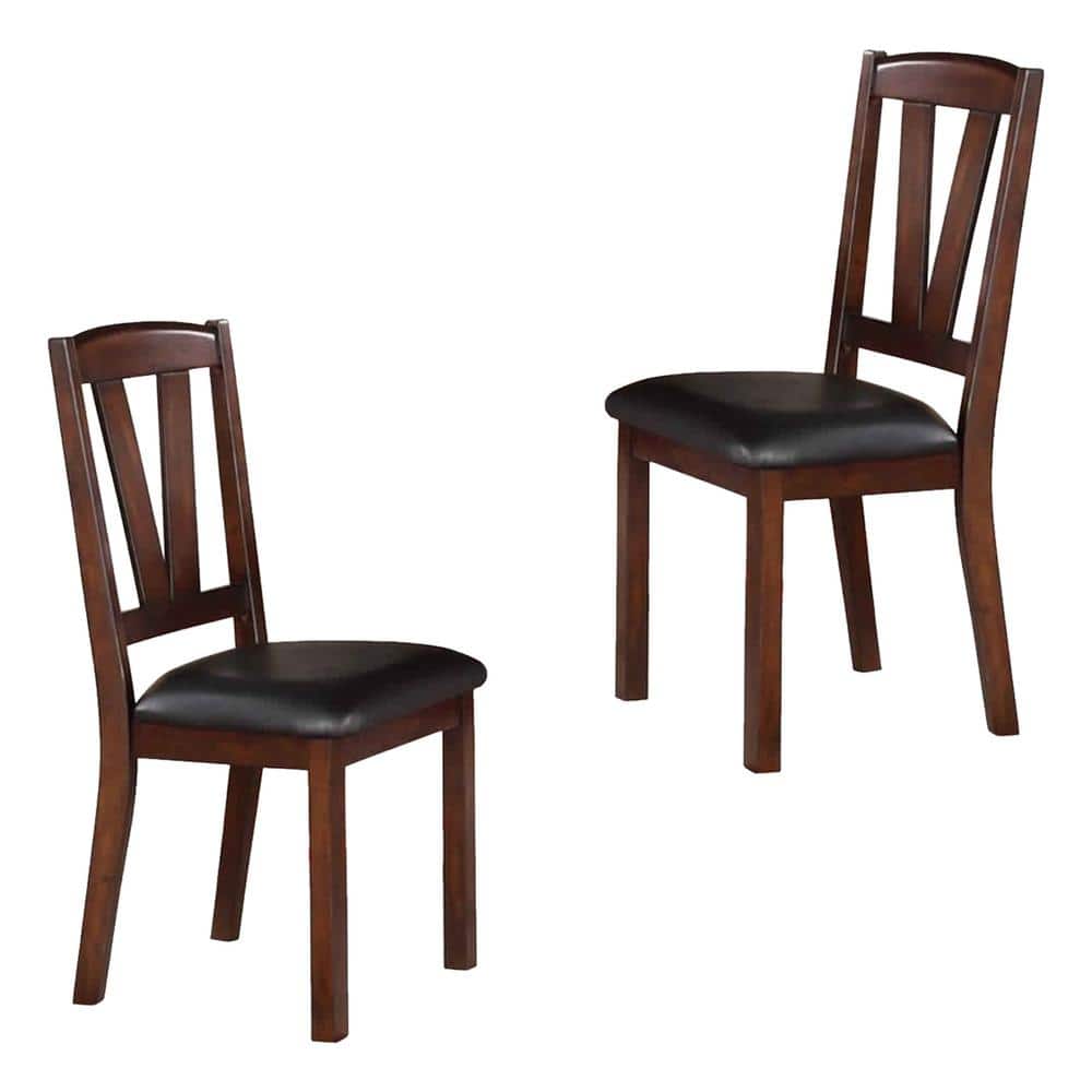 Brown Leather Upholstered Wood Side Chair Set