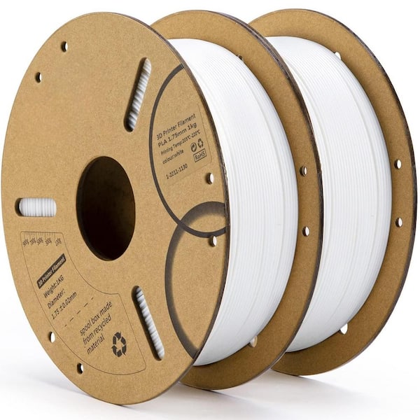 3D Printer PLA Filament 1. 75mm White 2KG Fits for FDM 3D Printers (2-Pack)