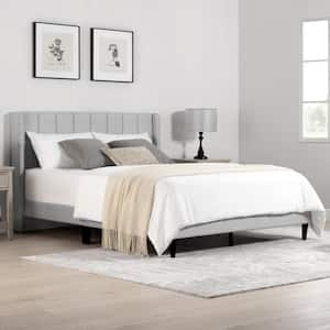 Aldrich Grey Wood and Metal Frame Upholstered Queen Wingback Platform Bed with Channel Tufting Queen Bed Frame