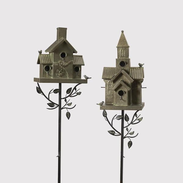 76 Inch Silver Functional Metal Bird Feeder Yard Stake