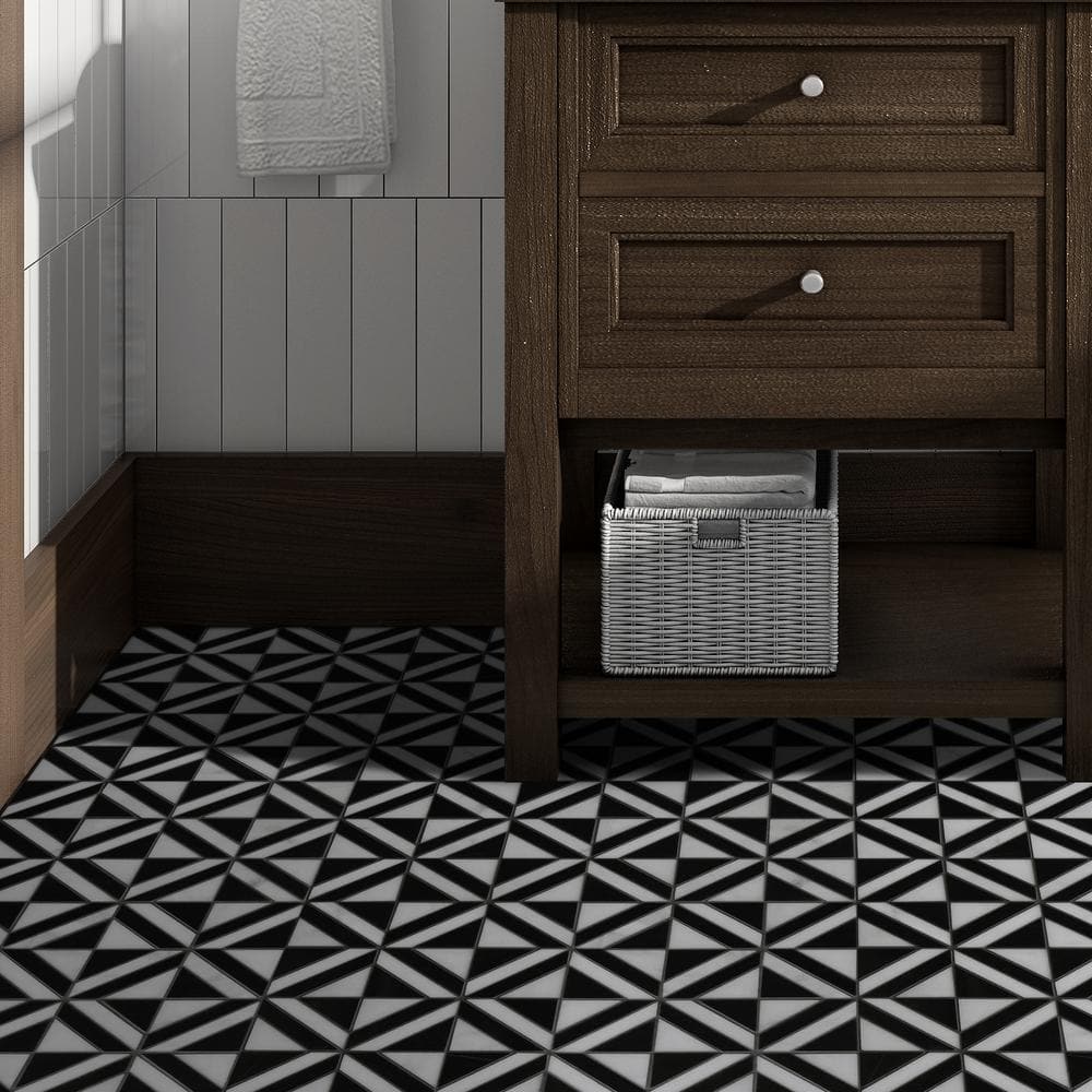 12" x 12" Black and White Polished Marble Mosaic Tile