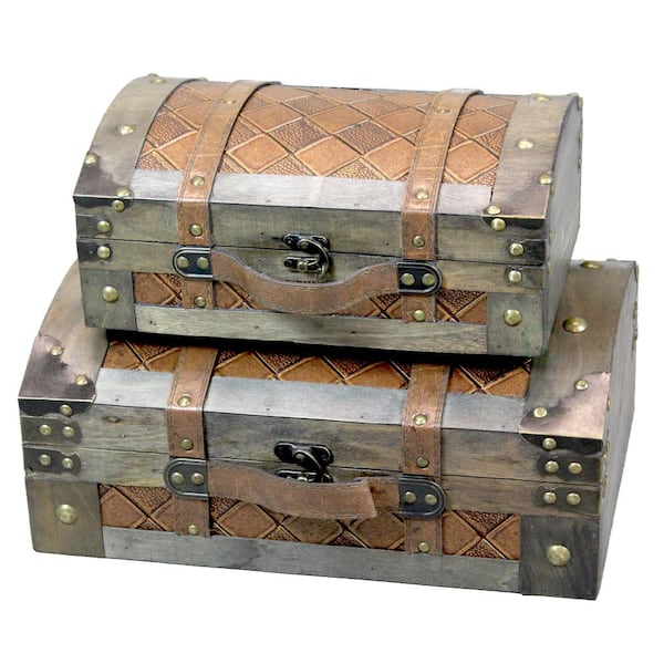 Vintiquewise Vintage Suitcase Style Gray Leather Chests (Set of 2)