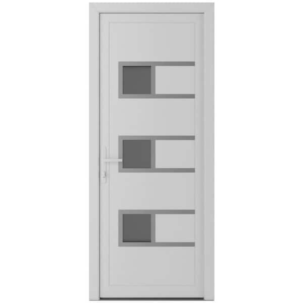 36 in. x 80 in. Right-hand/Inswing Frosted Glass White Silk Steel Prehung Front Door with Hardware