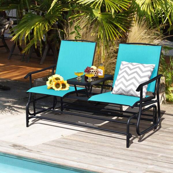 Afoxsos Turquoise 2-Person Metal Outdoor Glider Chair Porch