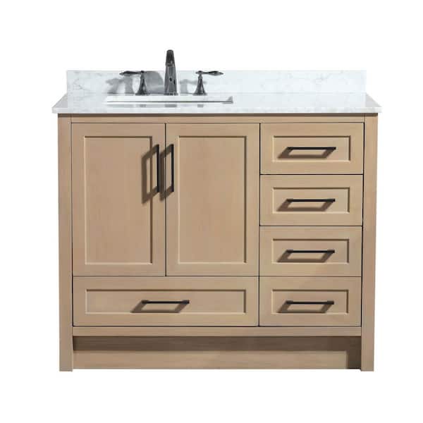 Ari Kitchen and Bath Huntington 42 in W x 22 in D x 34.5 in H Bath Vanity in Oak Gray with Marble Vanity Top in Carrara White w/ White Basin