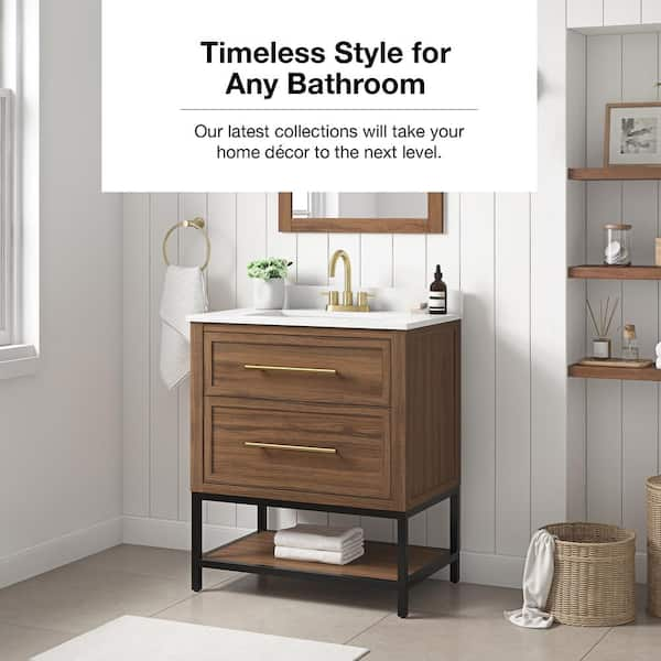 Home Decorators Collection Corley 42 in. W x 19 in. D x 34.50 in. H Bath Vanity in Weathered Tan with White Engineered Stone Top