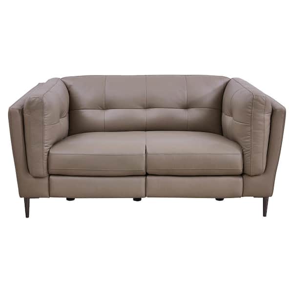 Armen Living Primrose Dark Metal and Greige Genuine Leather Contemporary Loveseat