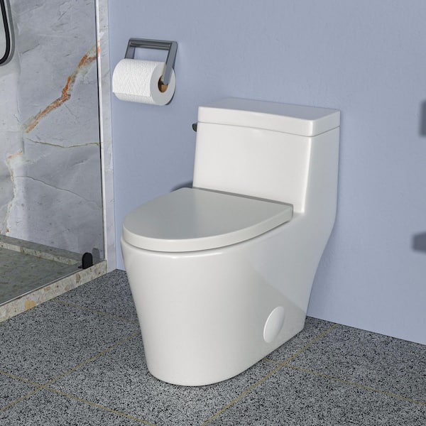 12 in. Rough-In 1-Piece 1.28 GPF Single Flush Elongated Toilet in White Seat Included