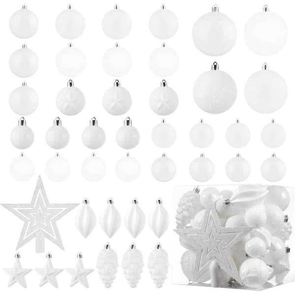 43-Pack Shatterproof White Christmas Balls with Hanging Loops, Xmas Tree and Party Decor