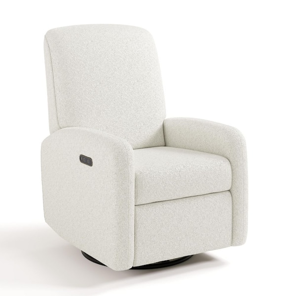 Bellwood Ivory Boucle Power Recliner Swivel Glider with USB