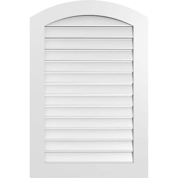 Ekena Millwork 28 in. x 40 in. Arch Top Surface Mount PVC Gable Vent: Decorative with Standard Frame