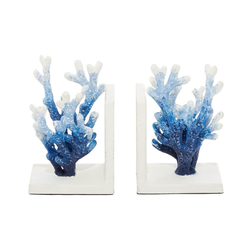 Blue and White Iron Coral Novelty Bookends, Set of 2