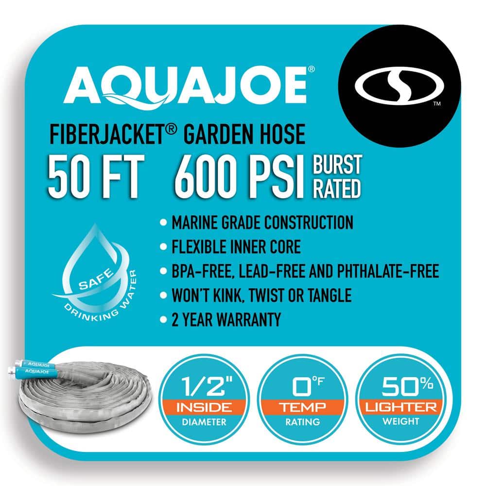 Aqua Joe 50ft Silver and Blue Reinforced Garden Hose