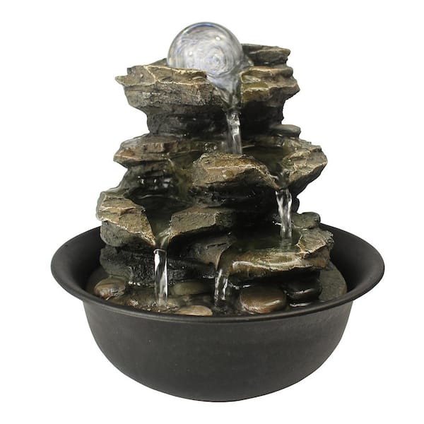 Unbranded 4-Tier 8.3 in. Rock Cascading Tabletop Fountain with LED Light